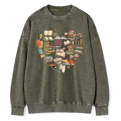 Pagewings Book Heart For Men And Women Unisex Washed Sweatshirt