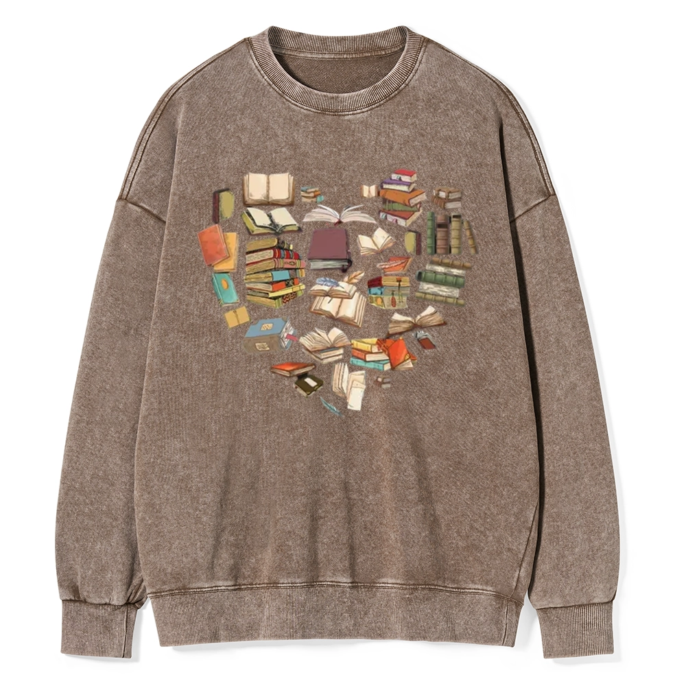Pagewings Book Heart For Men And Women Unisex Washed Sweatshirt