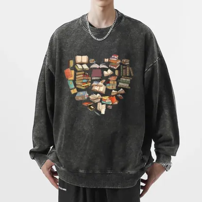 Pagewings Book Heart For Men And Women Unisex Washed Sweatshirt