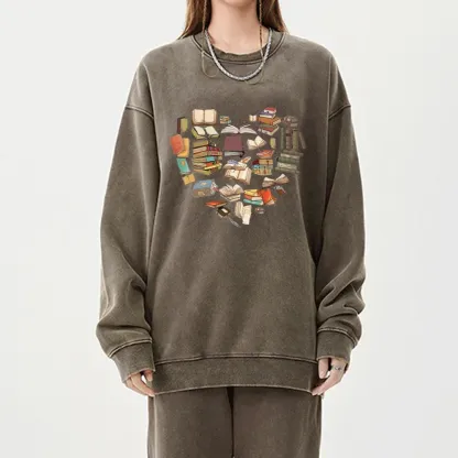 Pagewings Book Heart For Men And Women Unisex Washed Sweatshirt