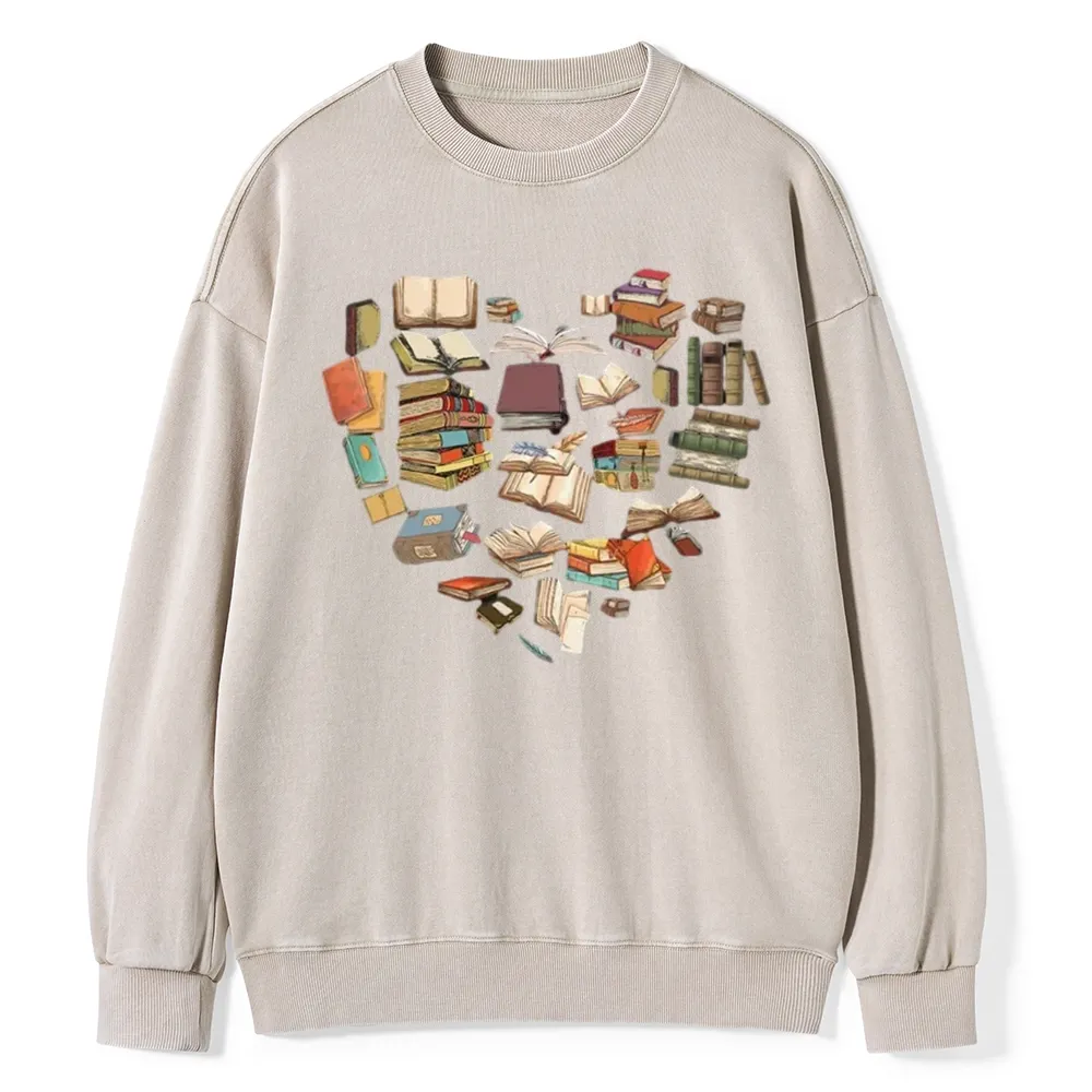 Pagewings Book Heart For Men And Women Unisex Washed Sweatshirt