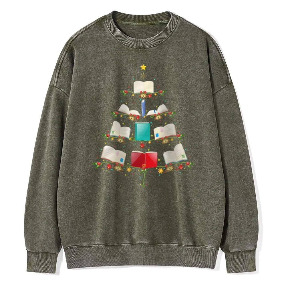 Pagewings Book Christmas Tree Unisex Washed Sweatshirt