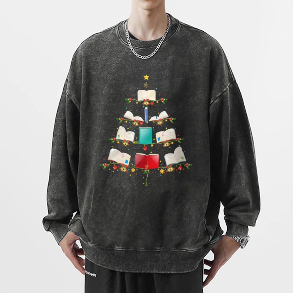Pagewings Book Christmas Tree Unisex Washed Sweatshirt
