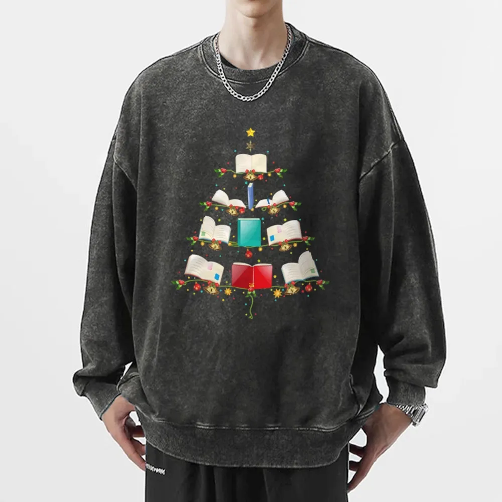 Pagewings Book Christmas Tree Unisex Washed Sweatshirt