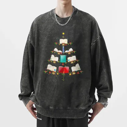 Pagewings Book Christmas Tree Unisex Washed Sweatshirt