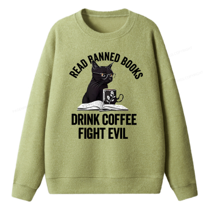 Pagewings Read Books Drink Coffee Fight Evil  Unisex Knit Sweatshirt