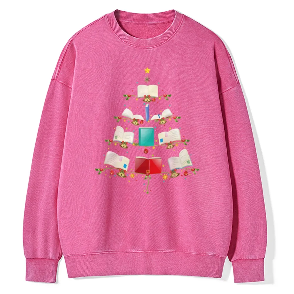 Pagewings Book Christmas Tree Unisex Washed Sweatshirt