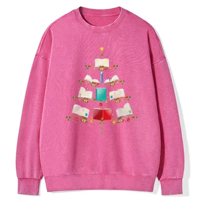 Pagewings Book Christmas Tree Unisex Washed Sweatshirt