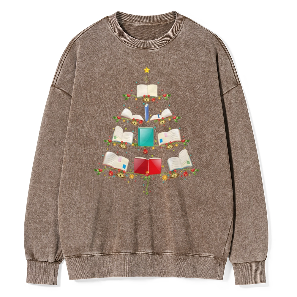 Pagewings Book Christmas Tree Unisex Washed Sweatshirt