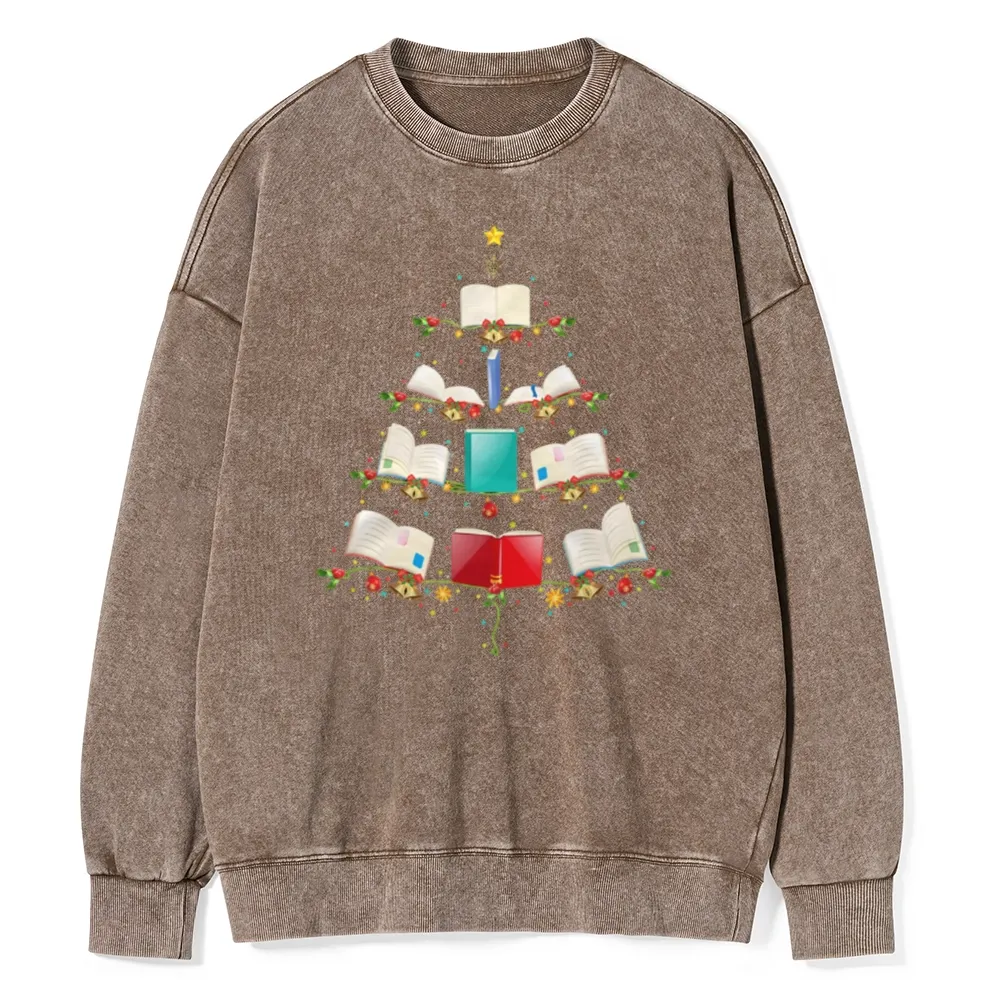 Pagewings Book Christmas Tree Unisex Washed Sweatshirt