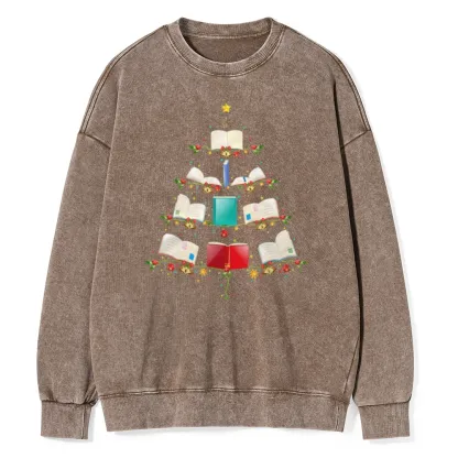 Pagewings Book Christmas Tree Unisex Washed Sweatshirt