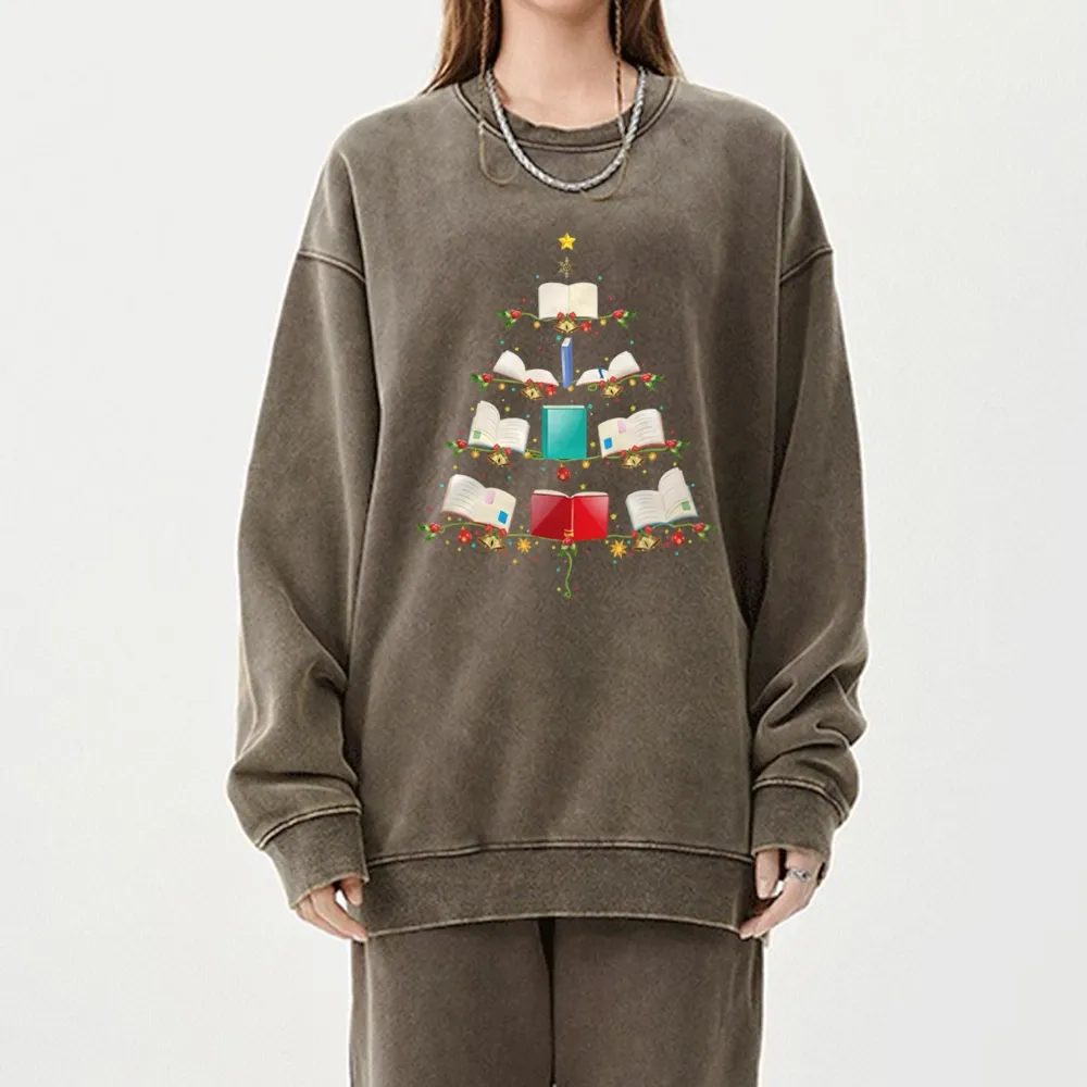 Pagewings Book Christmas Tree Unisex Washed Sweatshirt
