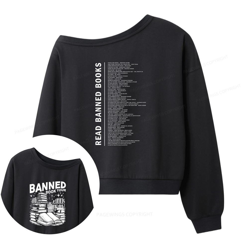 Pagewings Banned Books Tour Women Off  Shoulder Sweatshirt