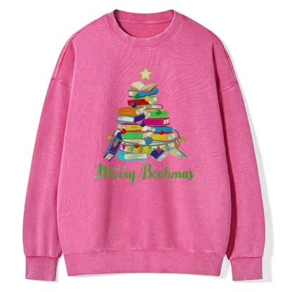 Pagewings Book Christmas Tree Unisex Washed Sweatshirt