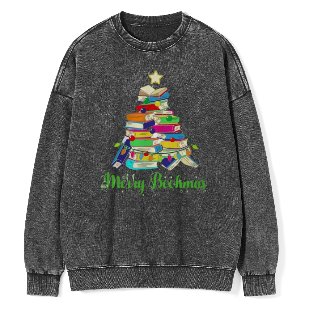 Pagewings Book Christmas Tree Unisex Washed Sweatshirt