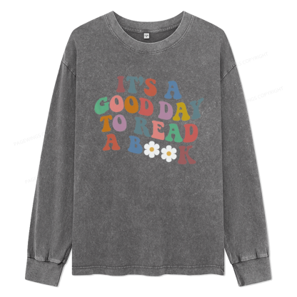 Pagewings It's A Good Day To Read A Book Unisex Washed Long Sleeve T-shirt