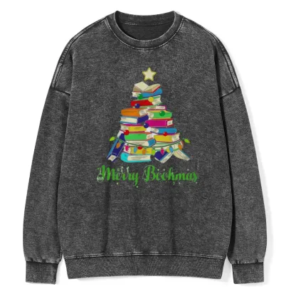 Pagewings Book Christmas Tree Unisex Washed Sweatshirt