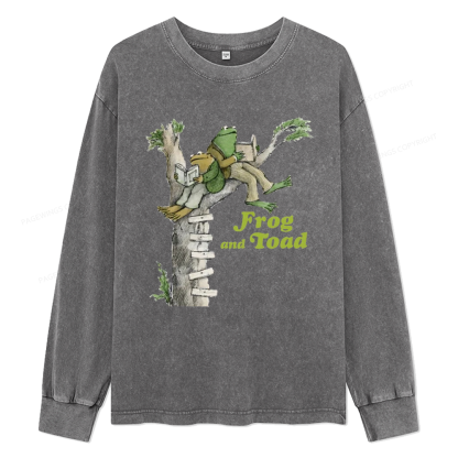 Pagewings The Growing Frog Unisex Washed Long Sleeve T-shirt