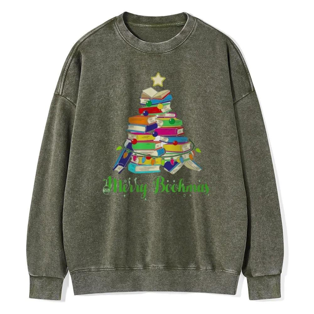 Pagewings Book Christmas Tree Unisex Washed Sweatshirt