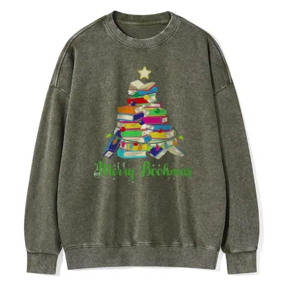 Pagewings Book Christmas Tree Unisex Washed Sweatshirt