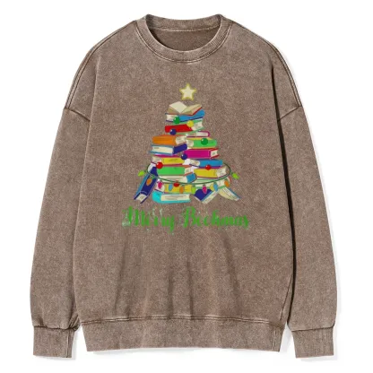 Pagewings Book Christmas Tree Unisex Washed Sweatshirt