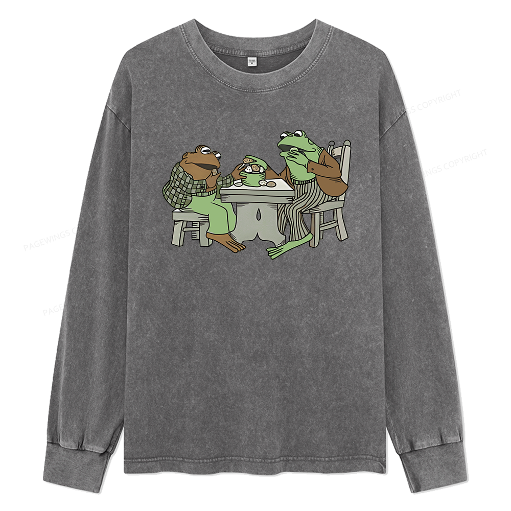 Pagewings Frog Eat Cookies Unisex Washed Long Sleeve T-shirt