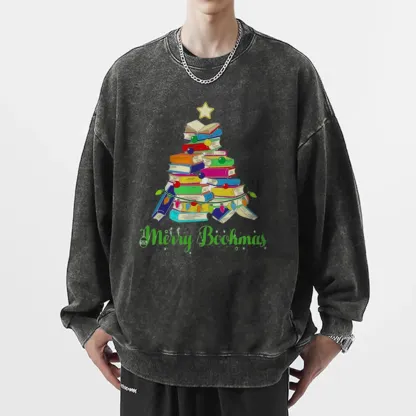 Pagewings Book Christmas Tree Unisex Washed Sweatshirt