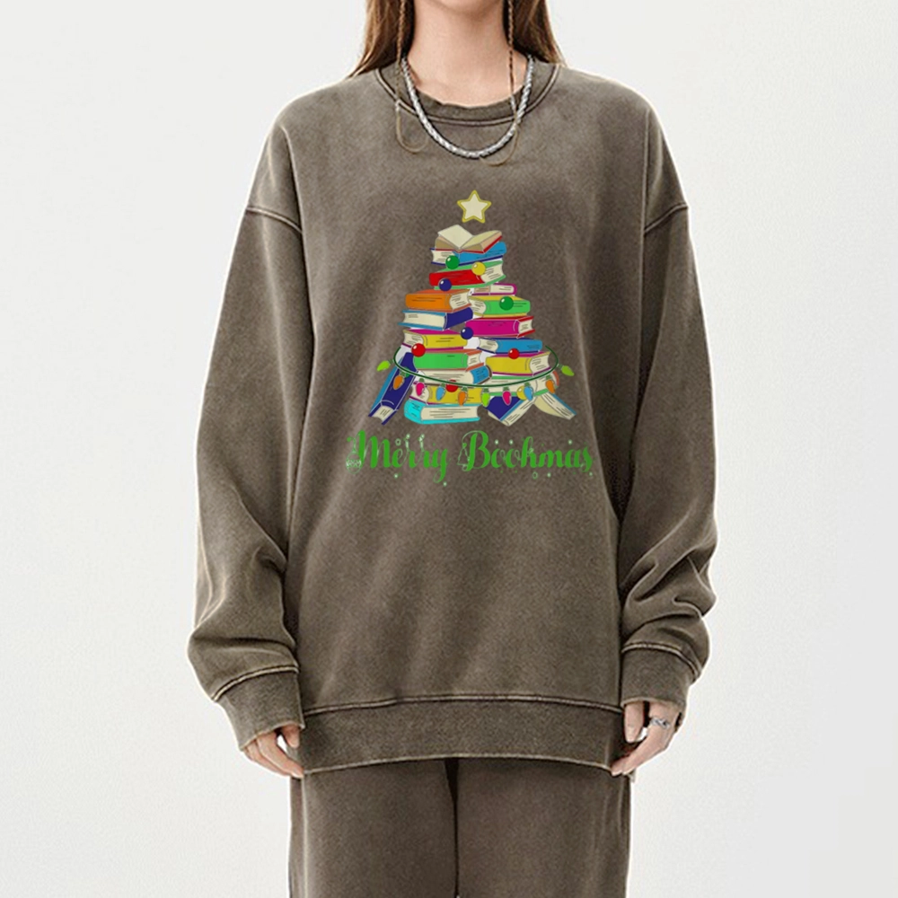 Pagewings Book Christmas Tree Unisex Washed Sweatshirt