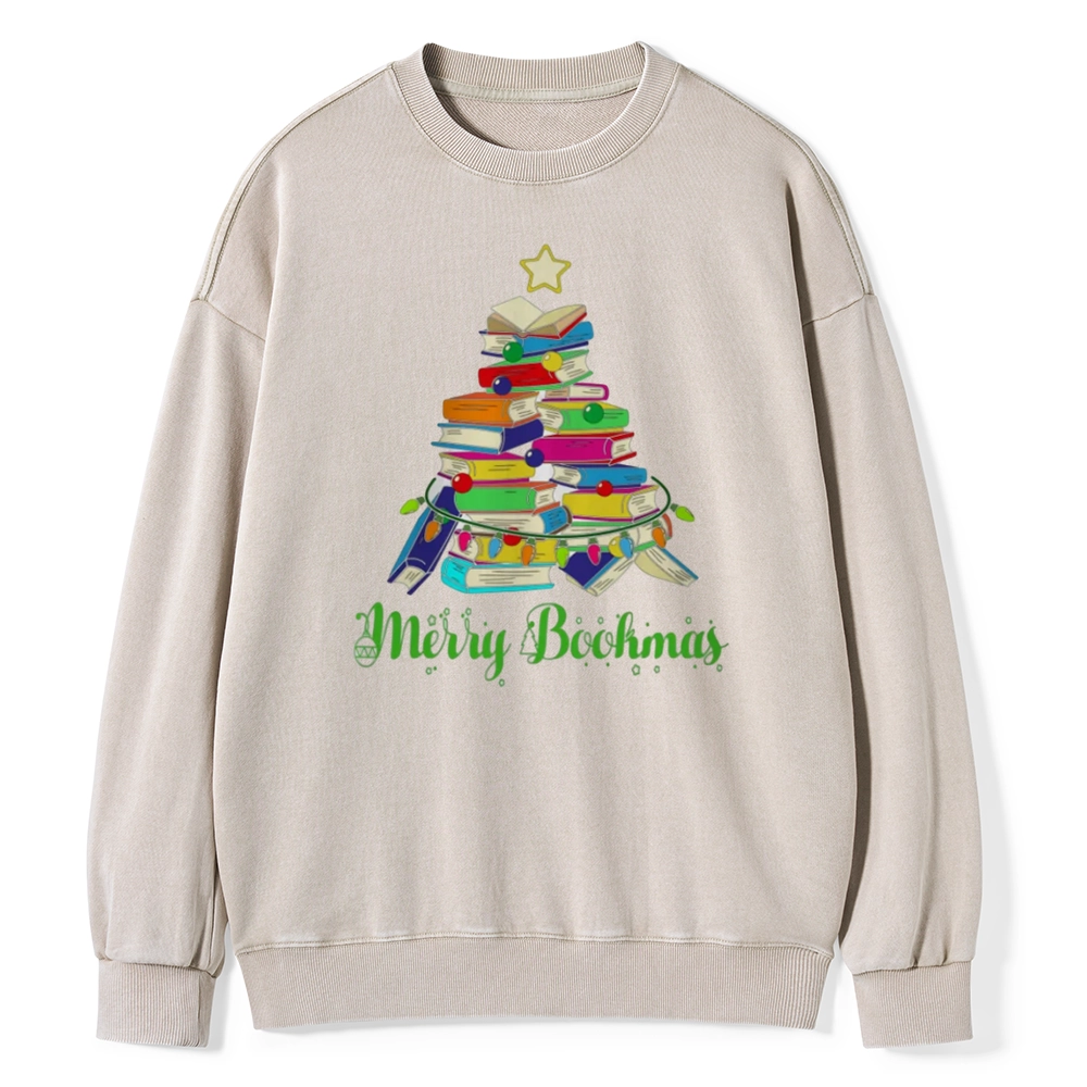 Pagewings Book Christmas Tree Unisex Washed Sweatshirt