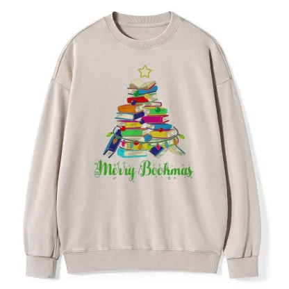 Pagewings Book Christmas Tree Unisex Washed Sweatshirt