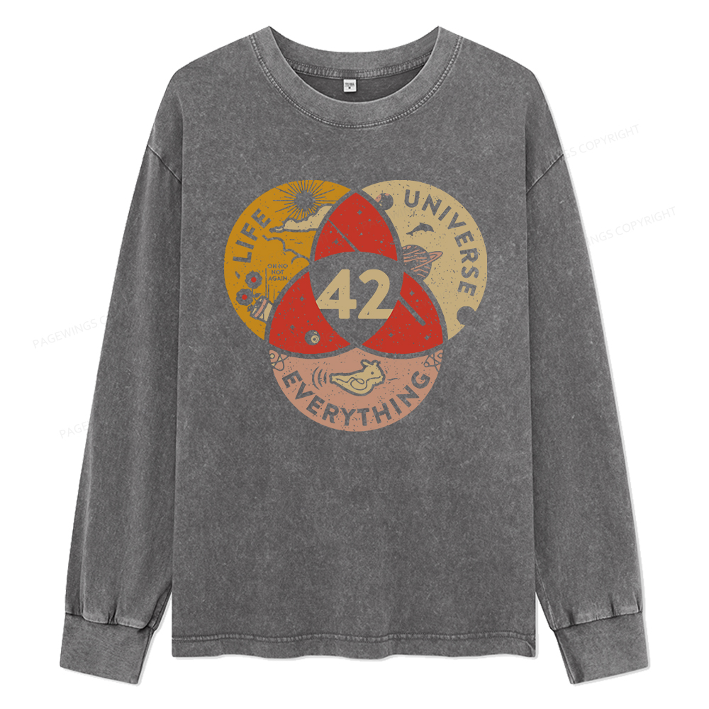 Pagewings 42 The Answer To Life The Universe And Everything Unisex Washed Long Sleeve T-shirt
