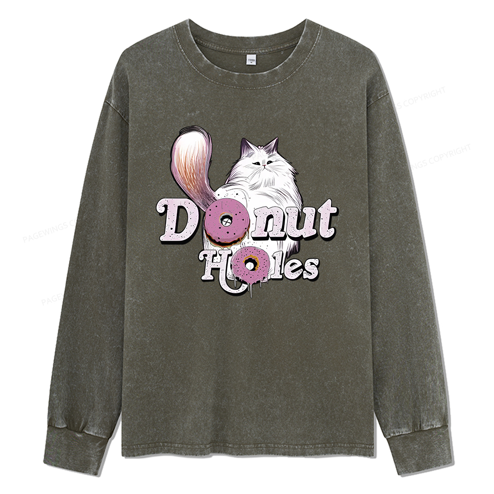 Pagewings Donut Cat Bookish Unisex Washed Long Sleeve T-shirt