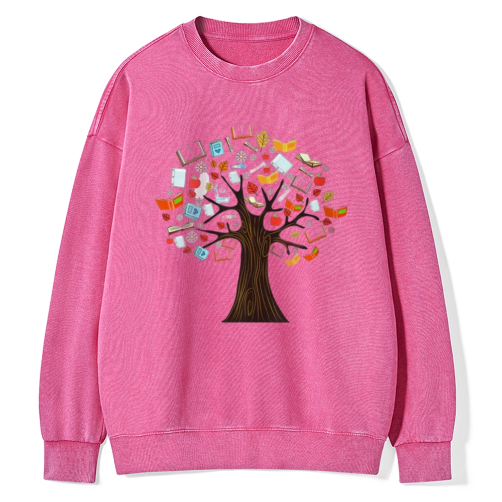 Pagewings Book Tree Vintage Graphic Unisex Washed Sweatshirt