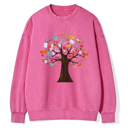 Pagewings Book Tree Vintage Graphic Unisex Washed Sweatshirt
