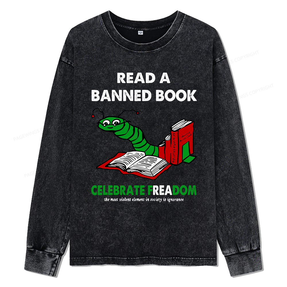 Pagewings Read A Banned Book Unisex Washed Long Sleeve T-shirt