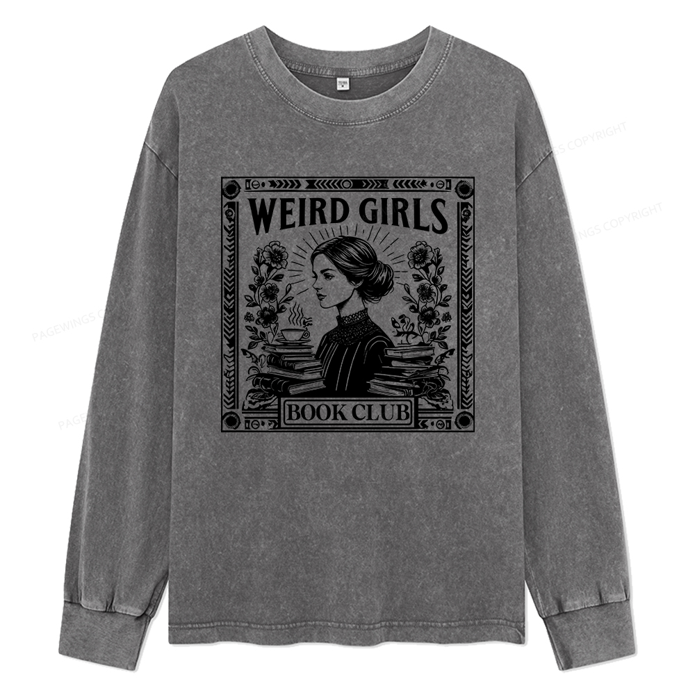 Pagewings Weird Girls Book Club Unisex Washed Long Sleeve T-shirt