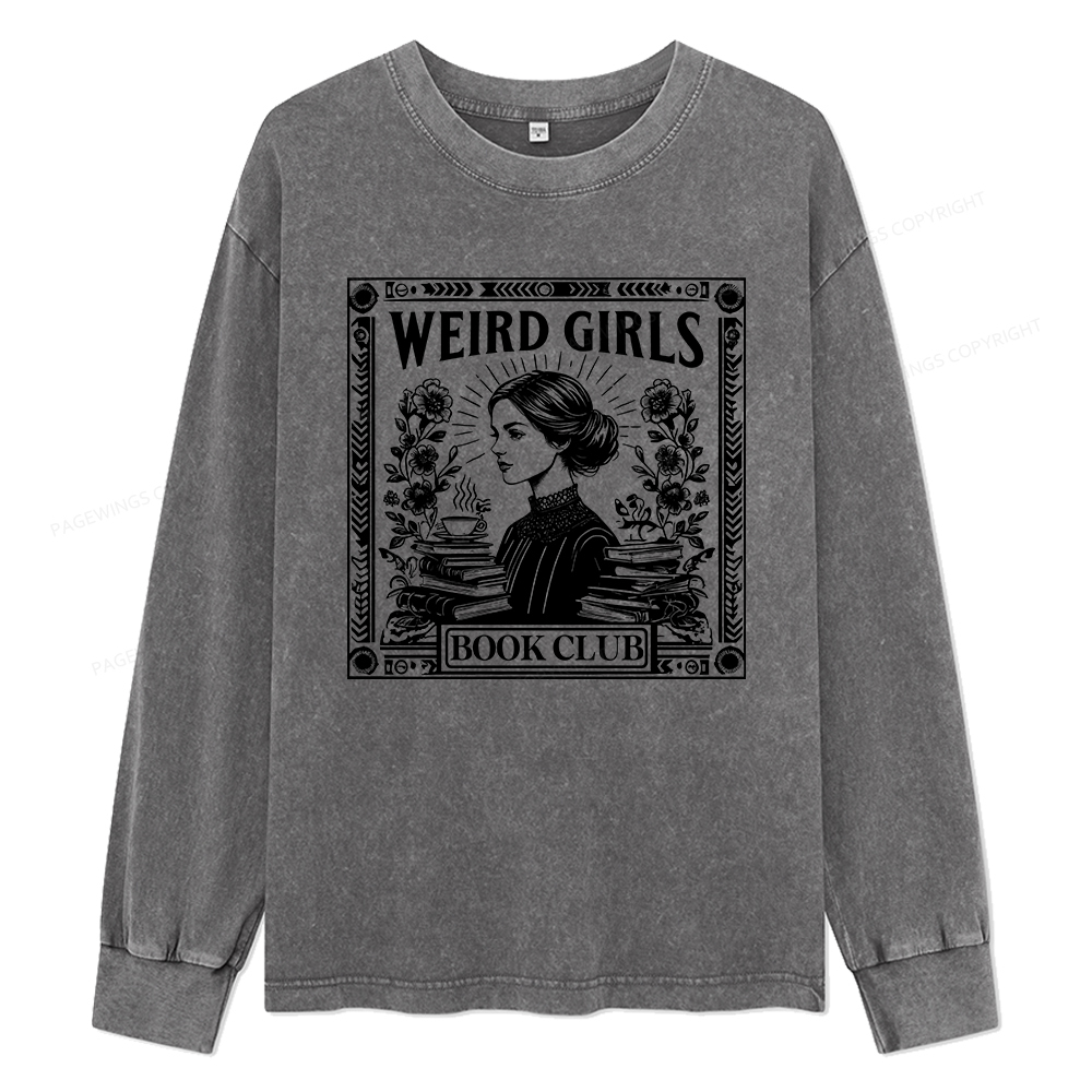 Pagewings Weird Girls Book Club Unisex Washed Long Sleeve T-shirt