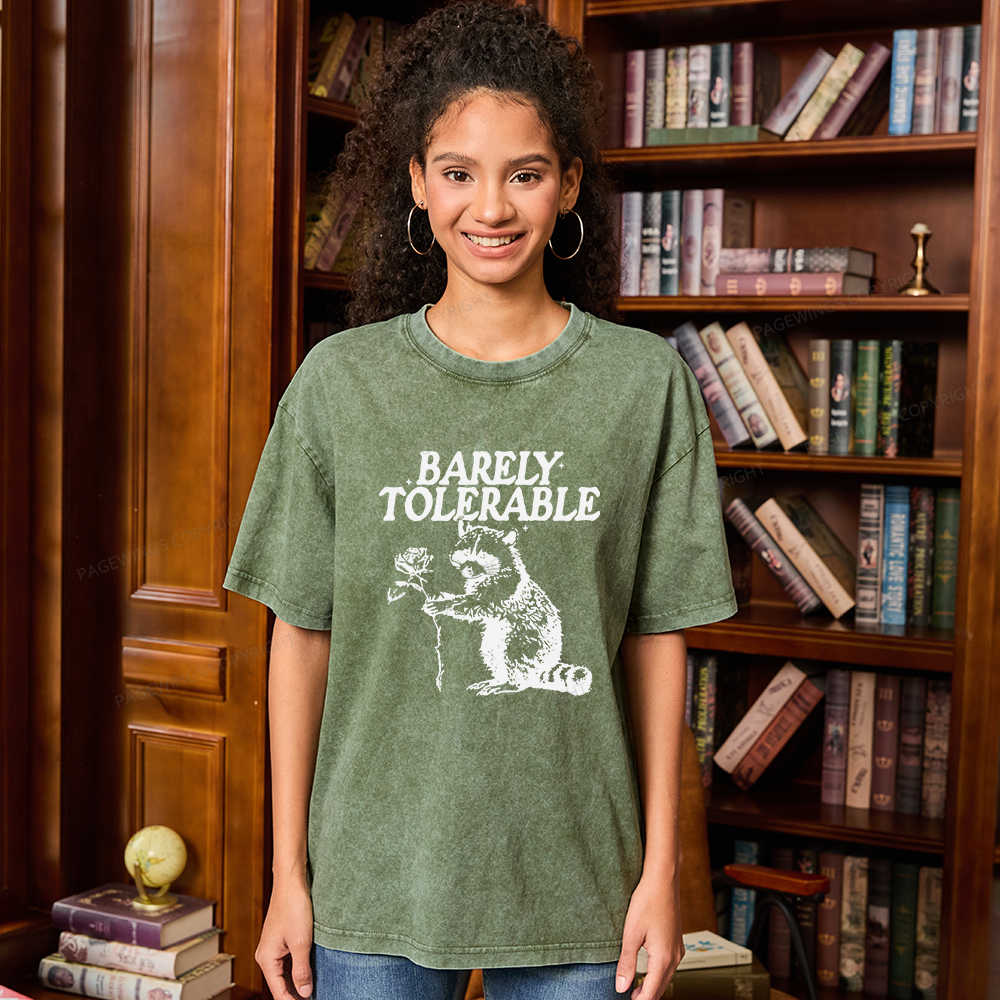 Pagewings Raccoon Barely Tolerable Unisex Washed T-shirt