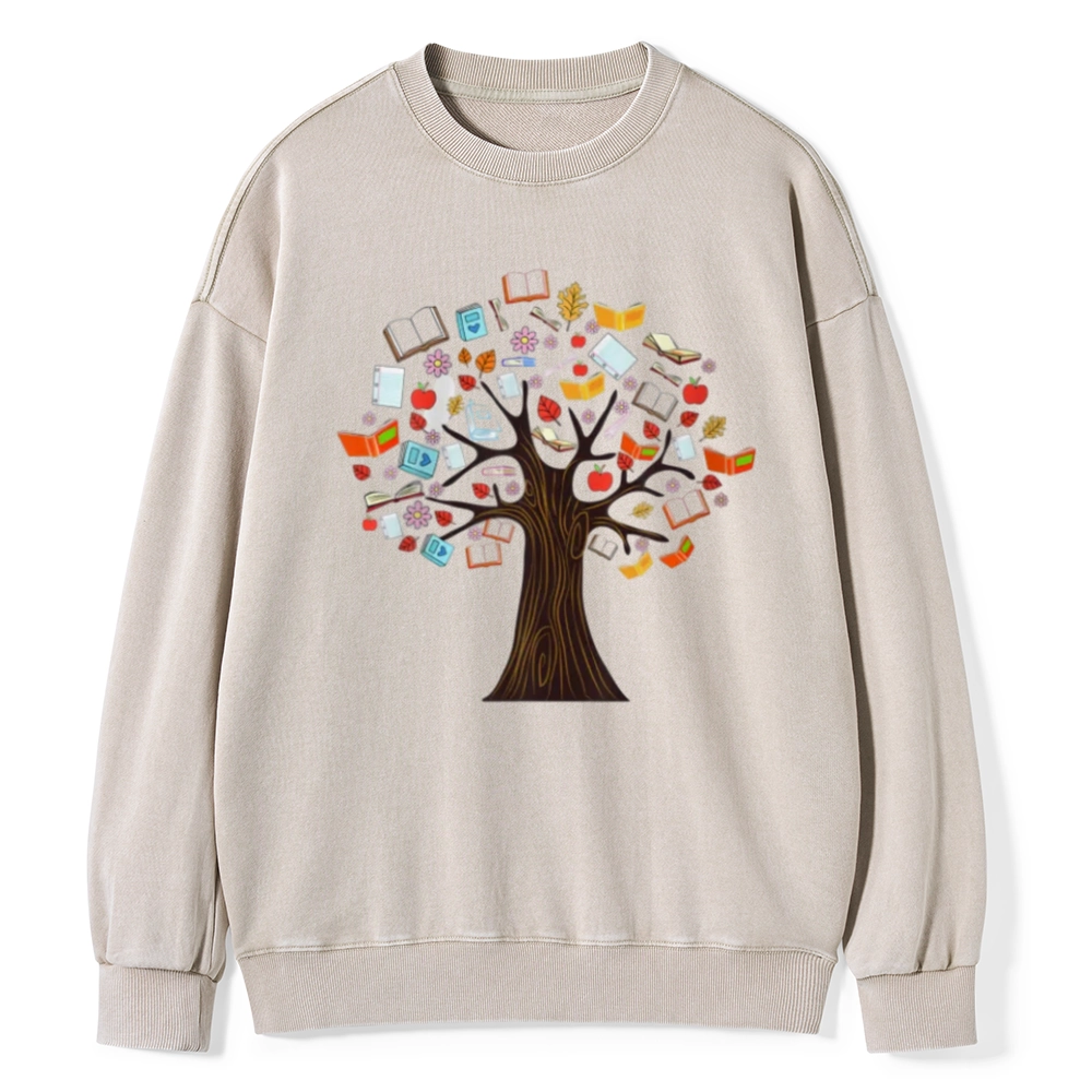 Pagewings Book Tree Vintage Graphic Unisex Washed Sweatshirt