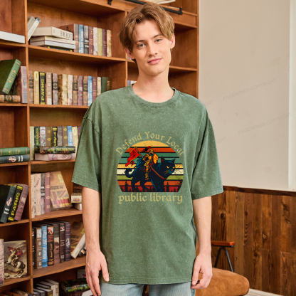 Pagewings Defend Your Local Public Library Unisex Washed T-shirt
