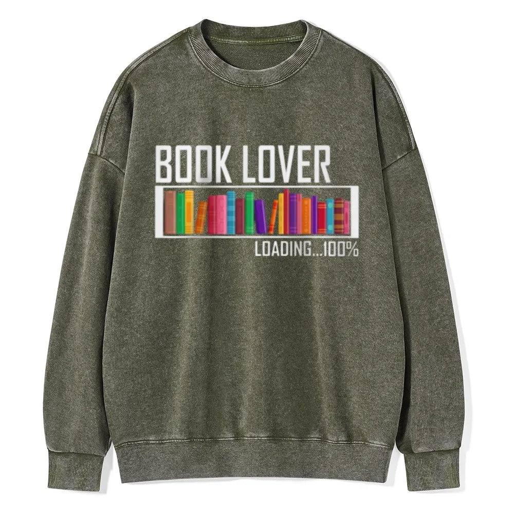 Pagewings Loading Book Lover 100% Unisex Washed Sweatshirt