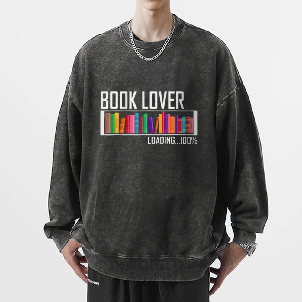 Pagewings Loading Book Lover 100% Unisex Washed Sweatshirt