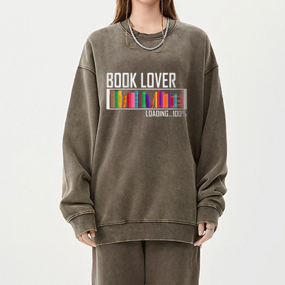 Pagewings Loading Book Lover 100% Unisex Washed Sweatshirt