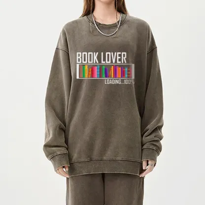 Pagewings Loading Book Lover 100% Unisex Washed Sweatshirt