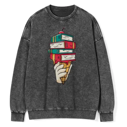 Pagewings Book Ice Cream Unisex Washed Sweatshirt