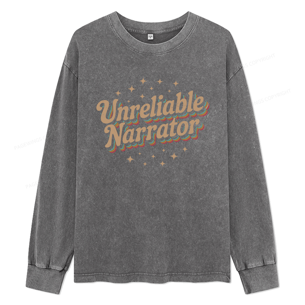 Pagewings Unreliable Narrator Unisex Washed Long Sleeve T-shirt