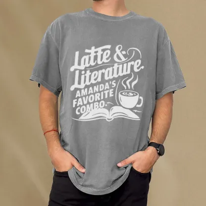 Pagewings Latte & Literature Amanda's Favorite Combo Unisex Washed T-shirt