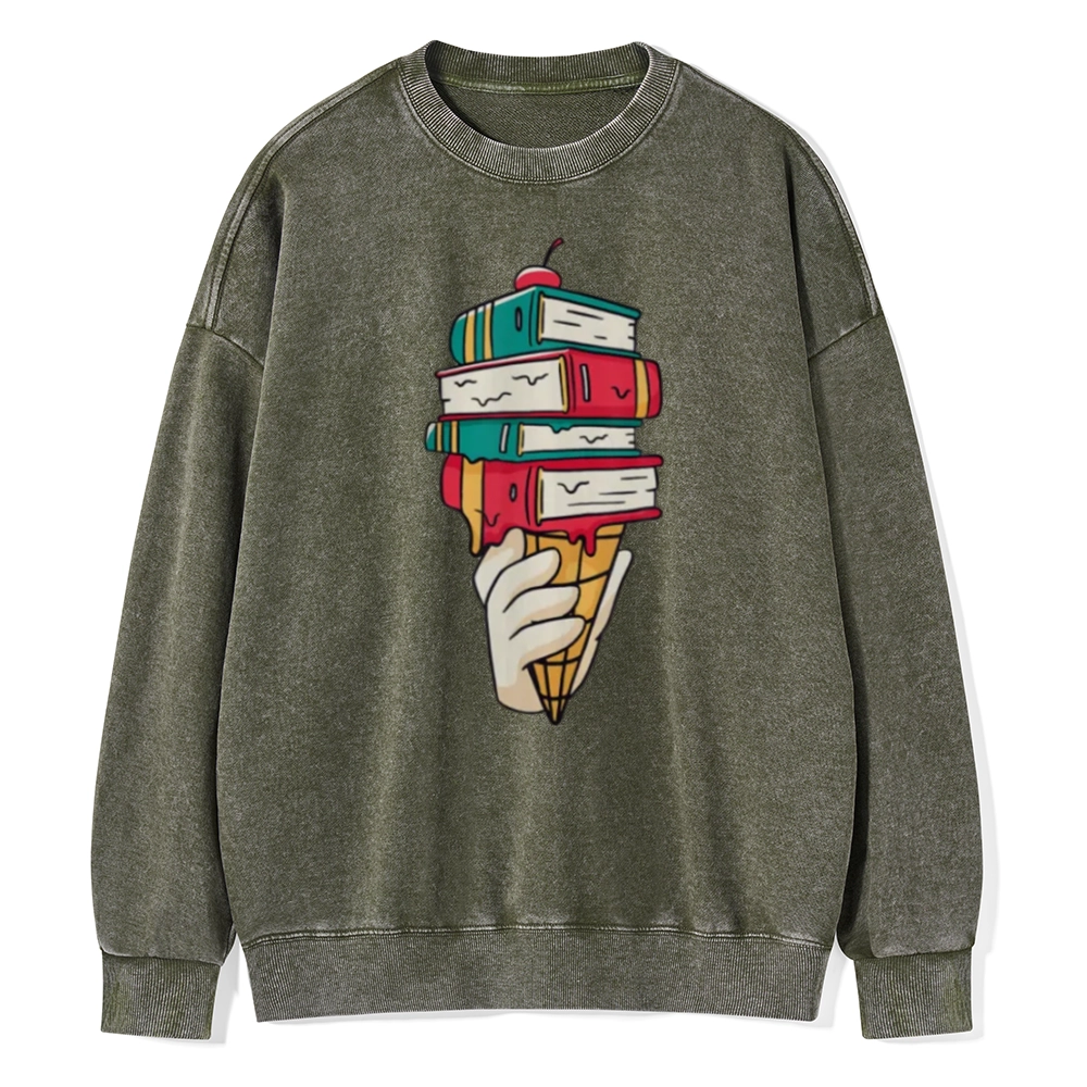 Pagewings Book Ice Cream Unisex Washed Sweatshirt