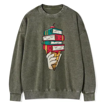 Pagewings Book Ice Cream Unisex Washed Sweatshirt