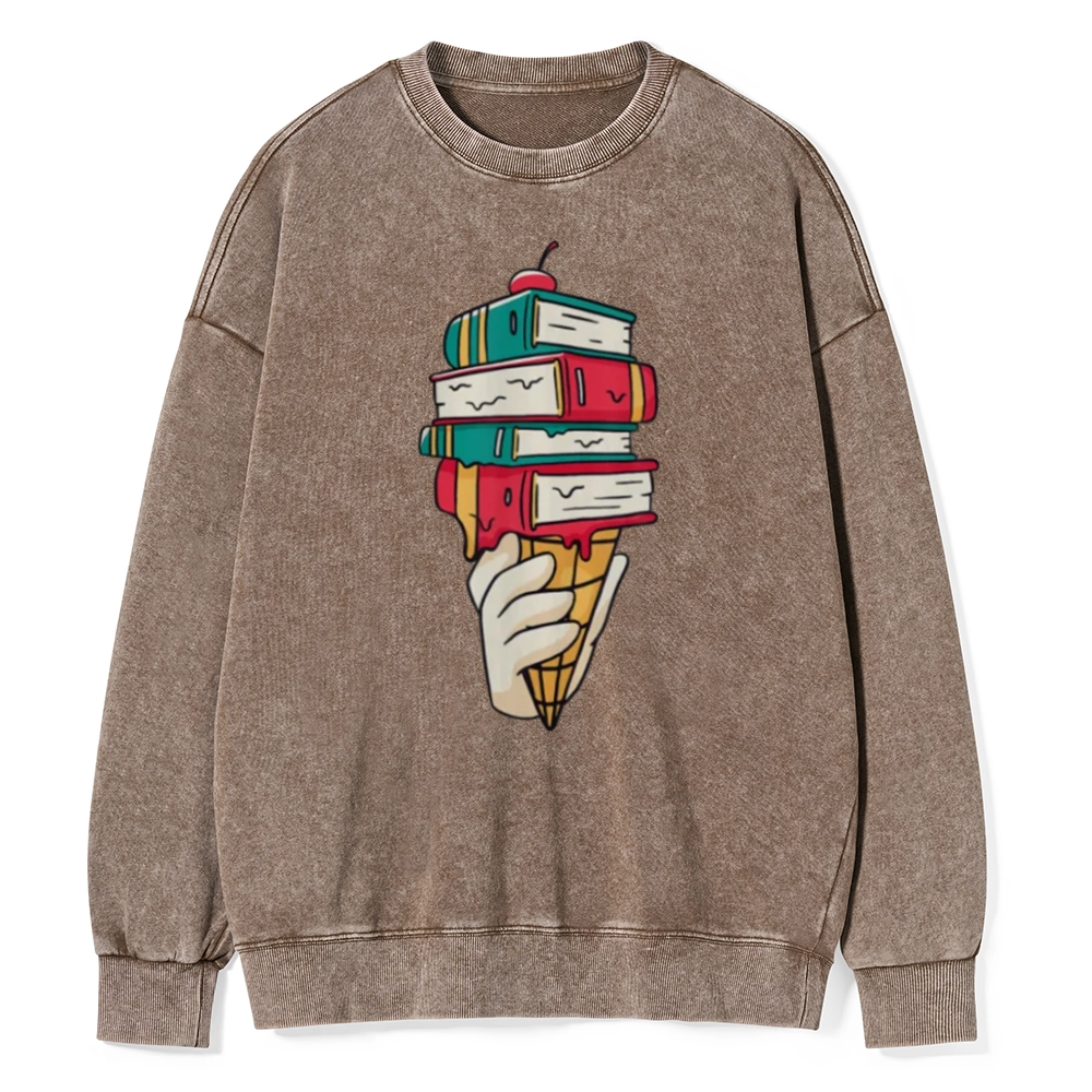Pagewings Book Ice Cream Unisex Washed Sweatshirt